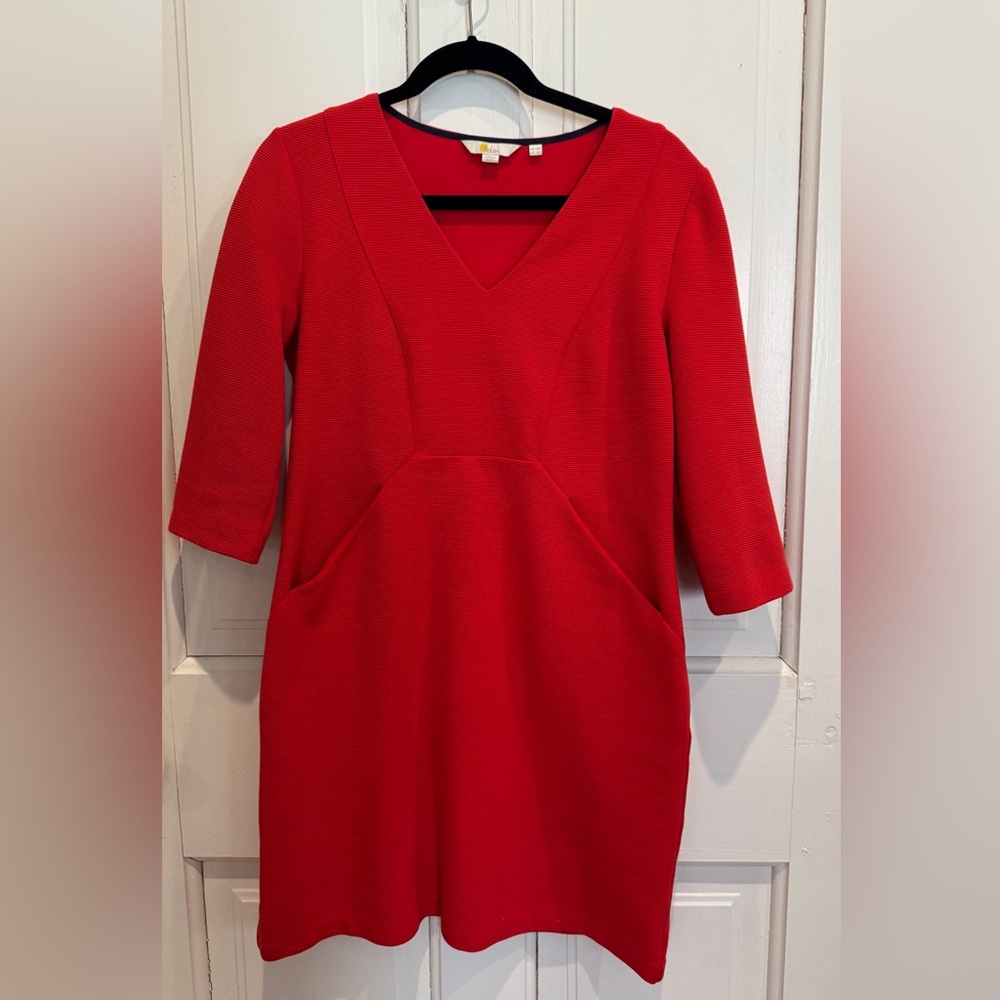 Boden Red Long Sleeve V-Neck Dress
